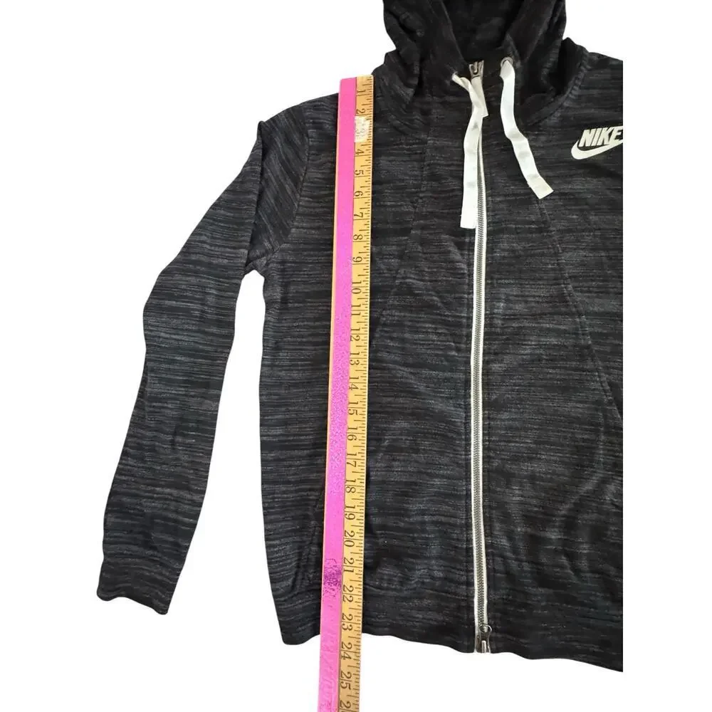 Nike Full Zip Hoodie Sweatshirt‎ Black Heathered Size M Cotton Blend Drawstring